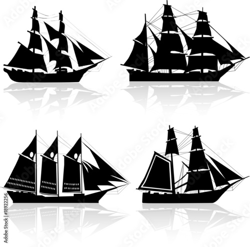 four old ship vector silhouettes