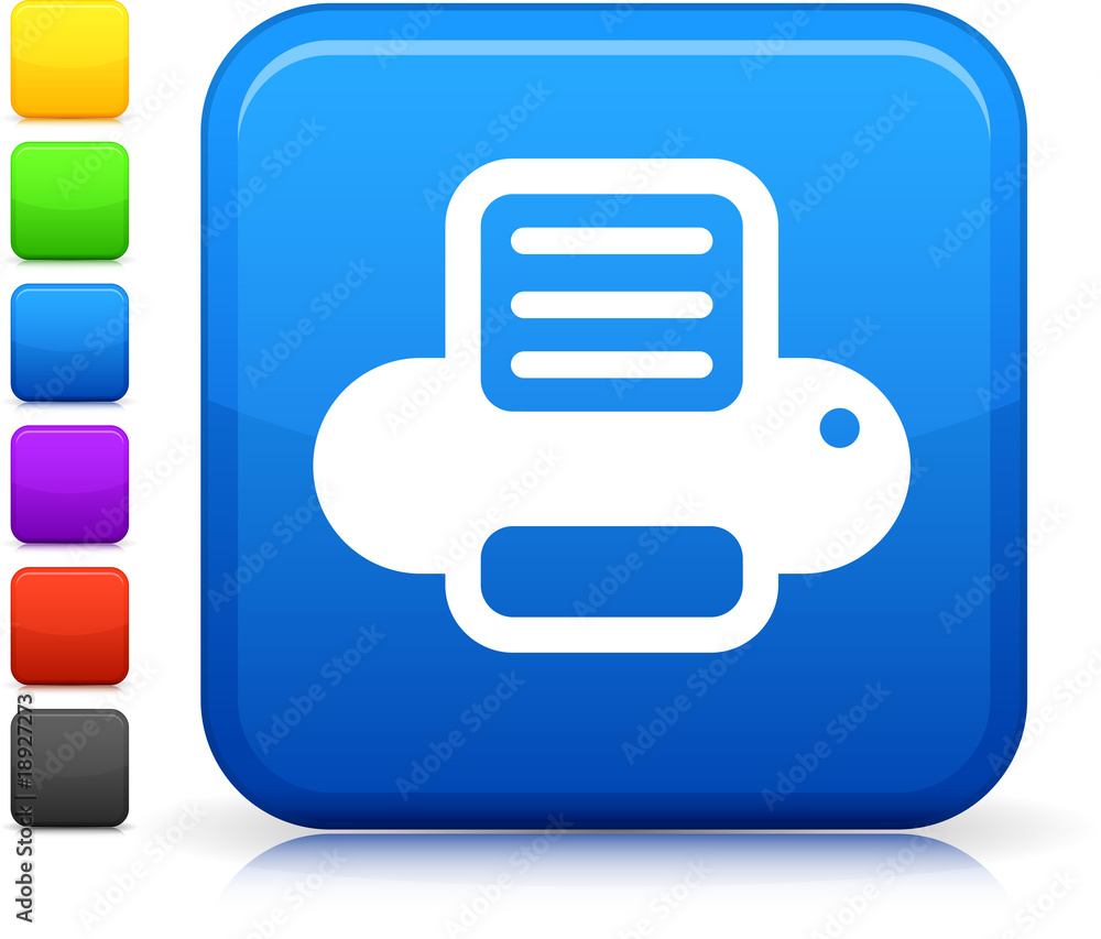 computer printer icon on square internet button computer printer icon on square internet button