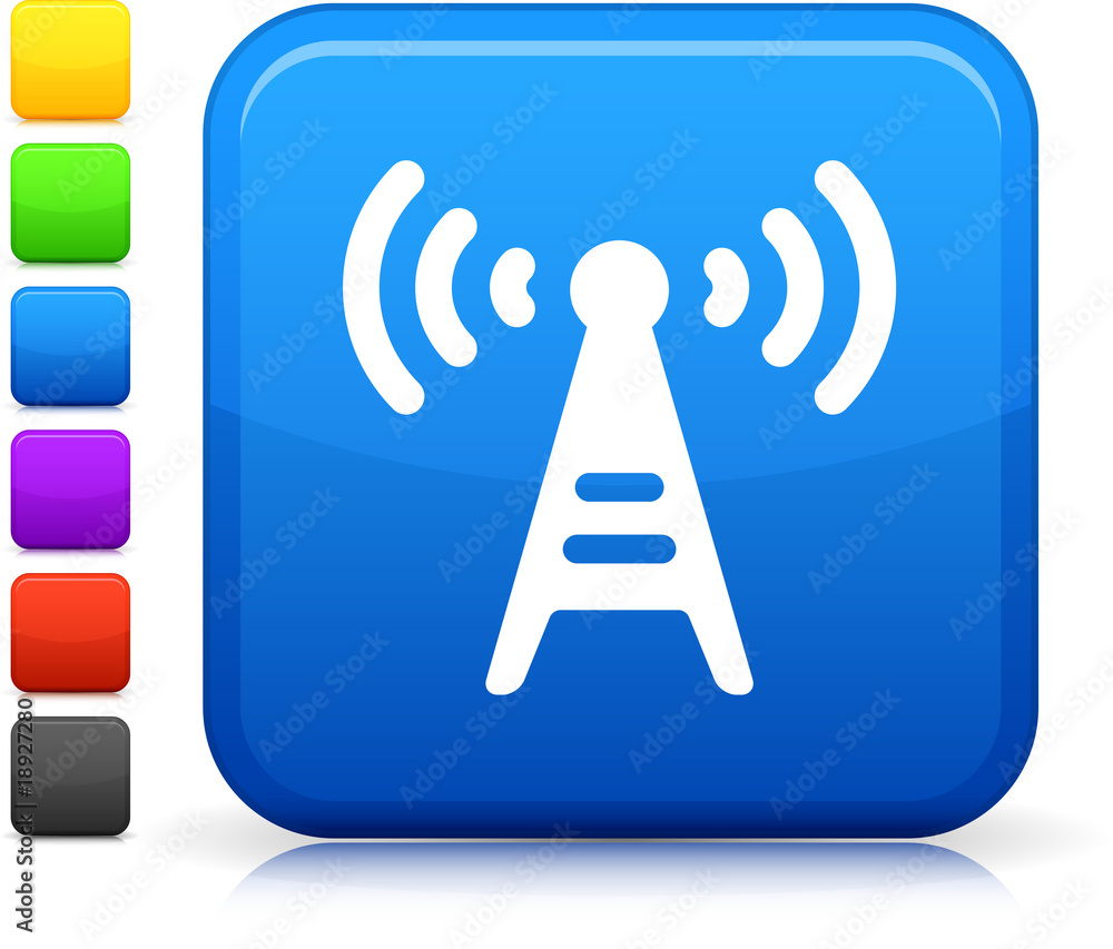 communication tower icon on square internet button communication tower icon on square internet button
