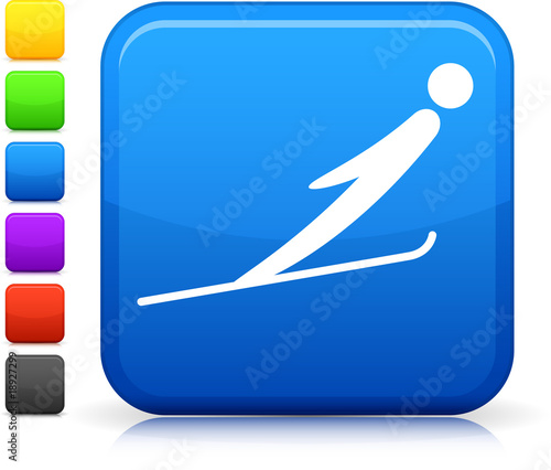ski jumping icon on square internet button