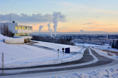 University of Alaska Fairbanks, in winter at sunset photo
