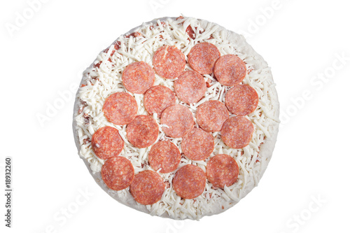frozen perpperoni pizza on white