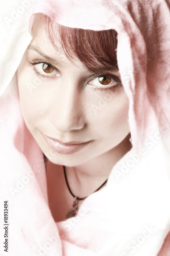 Beautiful woman in pink shawl