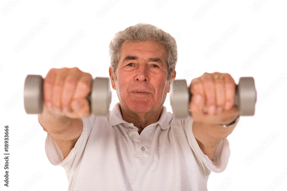 Older senior man lifting weights Older senior man lifting weights