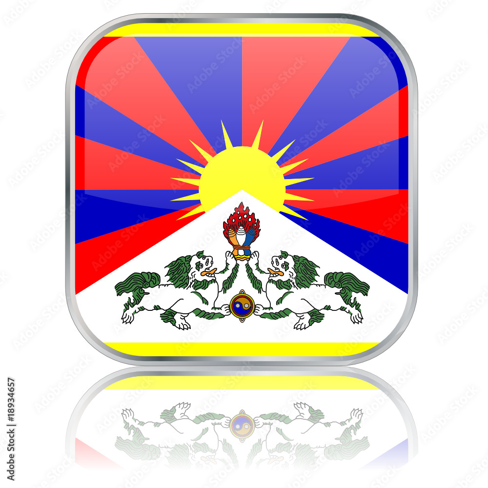 Tibetan Square Flag Button (Tibet - Vector - Reflection)