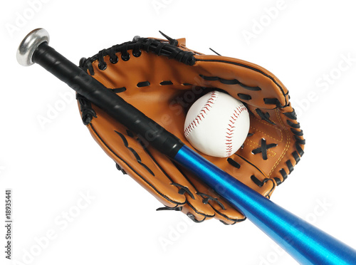 Photography Brown baseball glove, bat and white ball