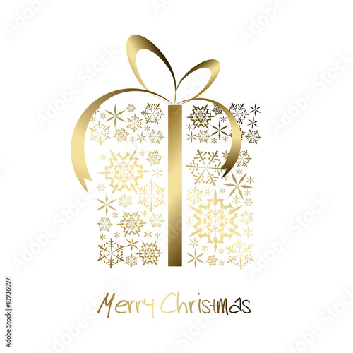 Christmas present box made from golden snowflakes