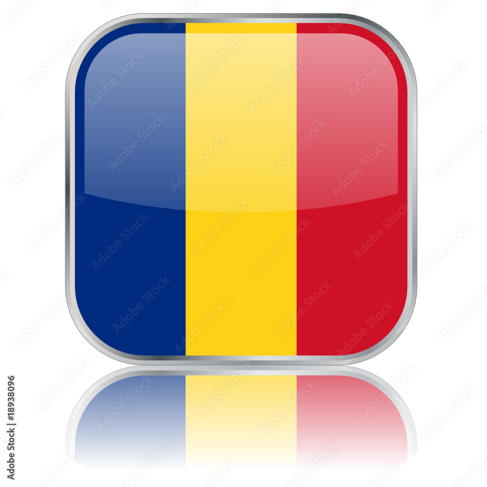 Fototapeta premium Romanian Square Flag Button (Romania - Vector - Reflection)