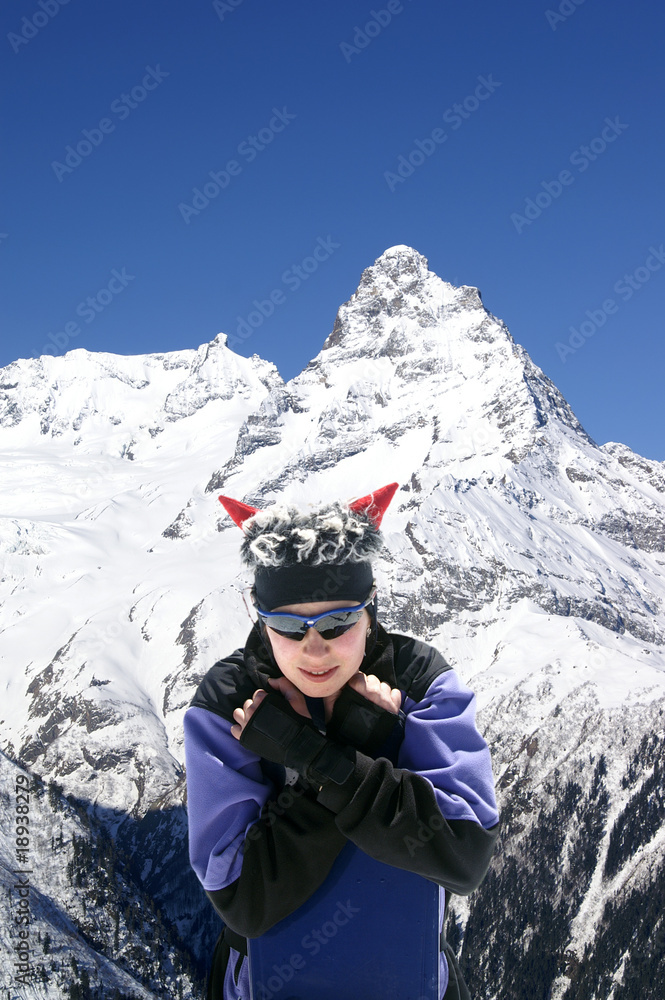 Snowboarder in Caucasus Mountains