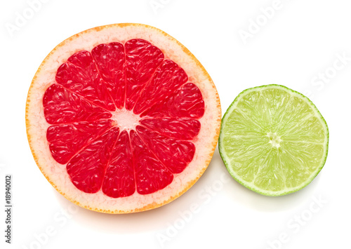 Halves of grapefruit and lime