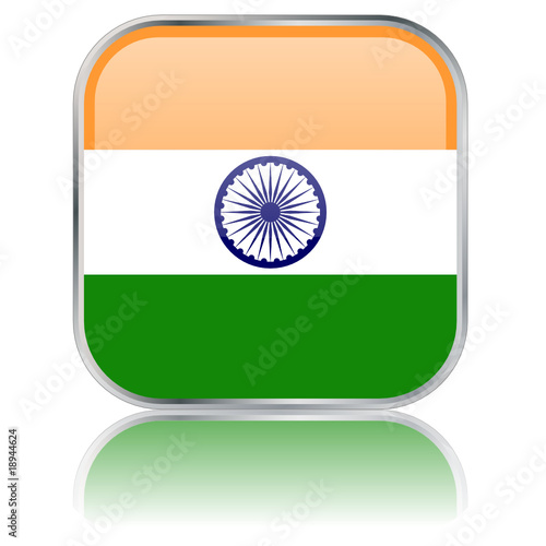 Indian Square Flag Button (Republic of India - Vector - Mirror)