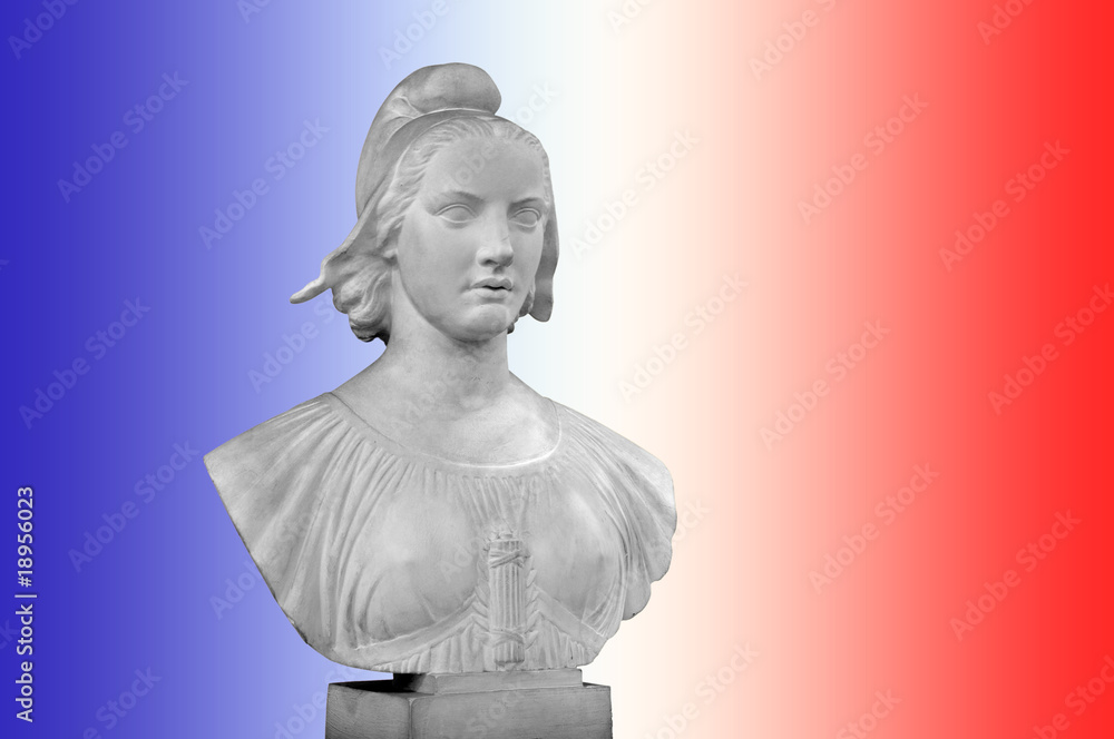 Poster Buste de Marianne, fond drapeau français bleu blanc rouge, symbole  de la France et de la République française - Nikkel-Art.co.uk