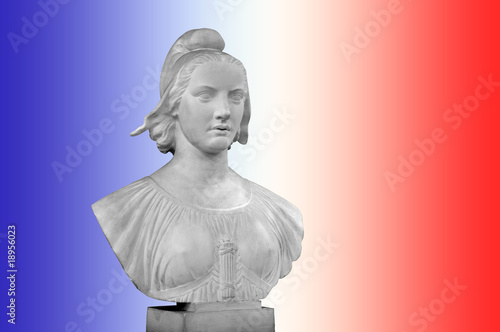 Buste de Marianne, fond drapeau français bleu blanc rouge, symbole de la  France et de la République française Stock Photo | Adobe Stock
