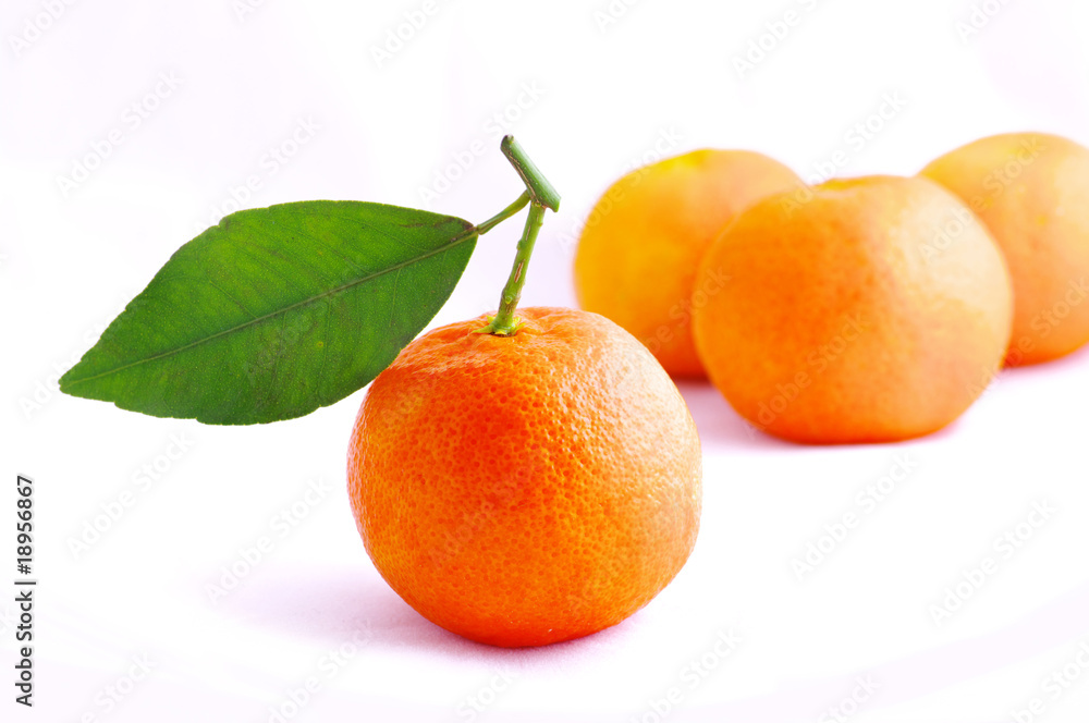 Tangerine with leaves on a white background Tangerine with leaves on a white background