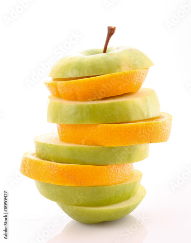 Sliced apple and orange