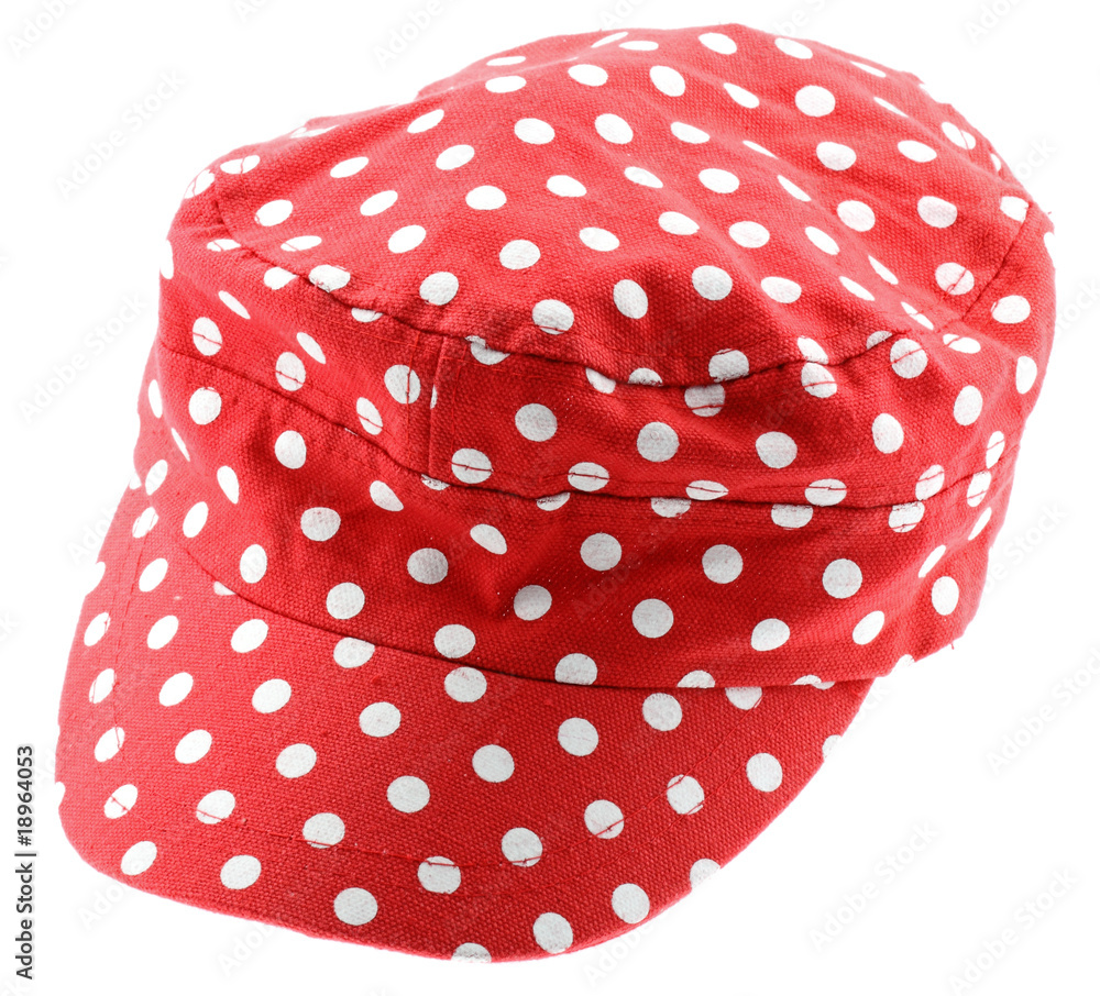 Photo Stock casquette rouge pois blancs fond blanc | Adobe Stock