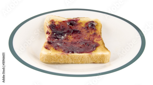 toast with jam on plate isolated on white background