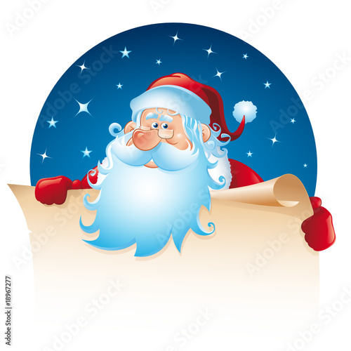 Santa CLaus with Christmas list on night background