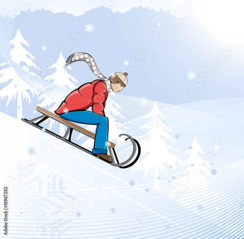 Boy goes for a drive on sledges
