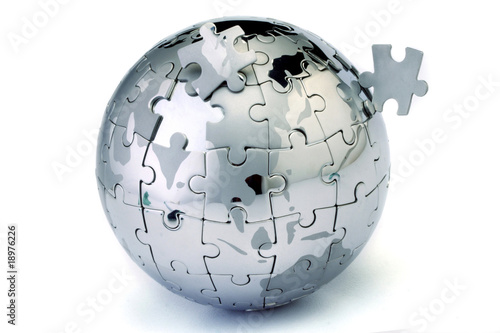Jigsaw globe puzzle on white