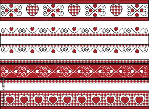 Vector of Four Valentine Borders With Gingham Trims