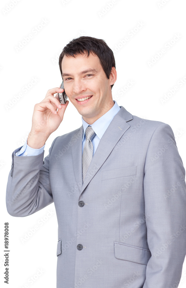 Attractive businessman on phone