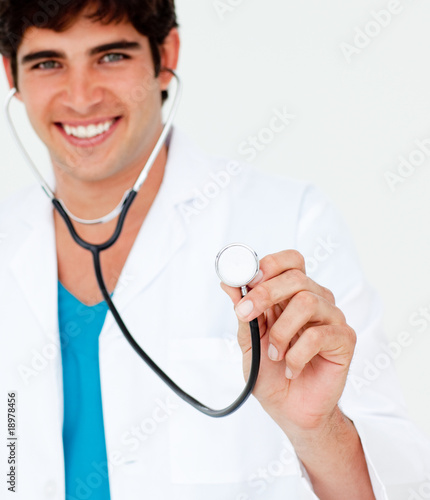 Close-up of a young doctor with a stethoscope