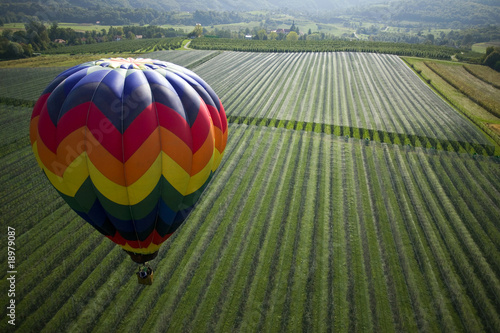 Over the fields in hot air balloon