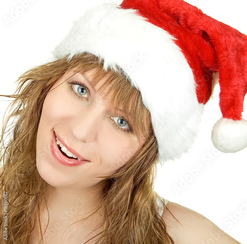 Happy pretty santa woman