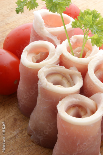rolled raw bacon, organic tomato and parsley