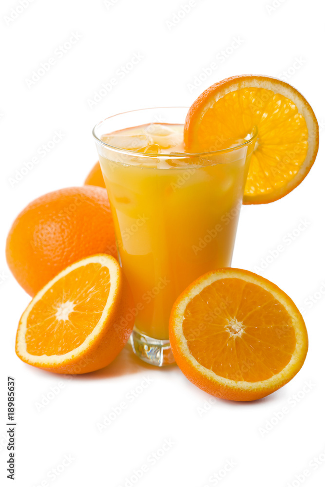 glass of orange juice and oranges isolated glass of orange juice and oranges isolated
