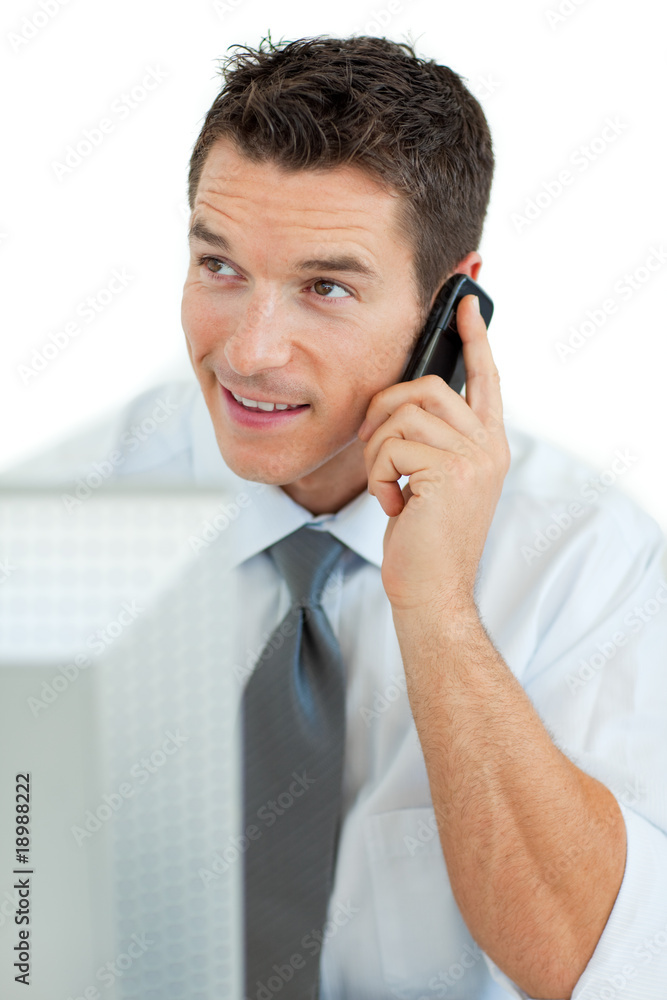 Smiling businessman on phone Smiling businessman on phone