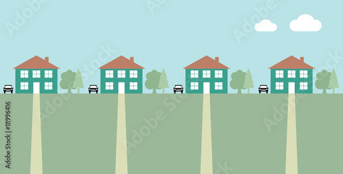 Houses with pathway along a typical street