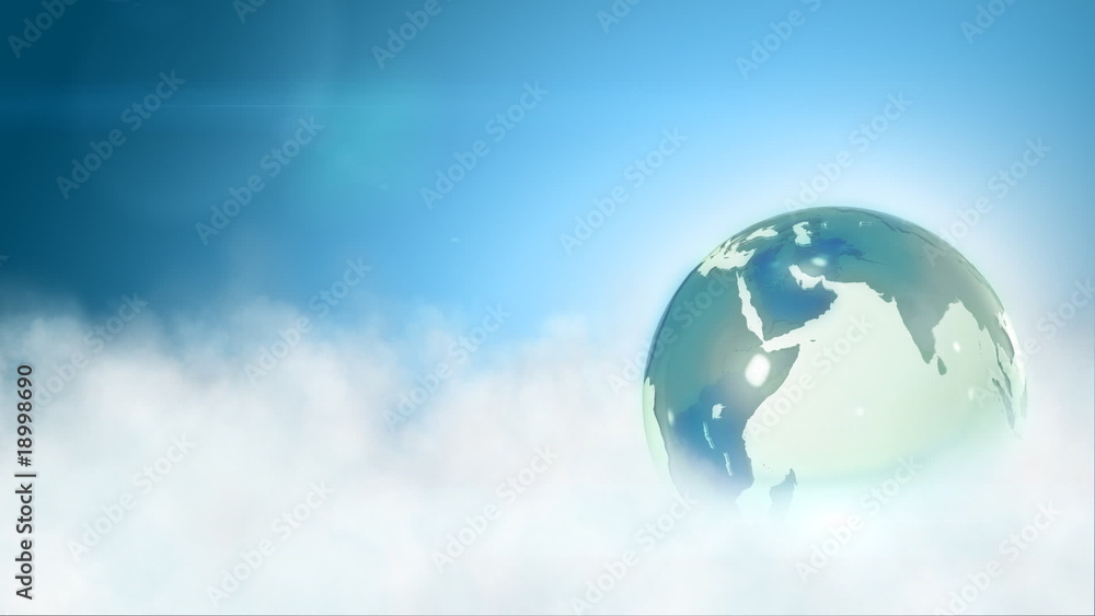 Rotating glass globe in loop with clouds and flares Rotating glass globe in loop with clouds and flares