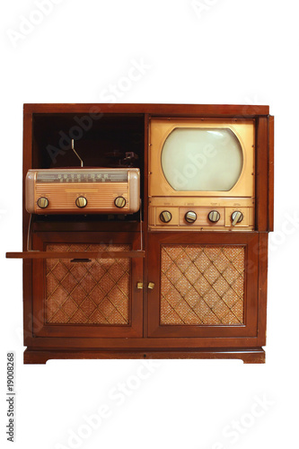 Vintage television with phongragh and radio photo