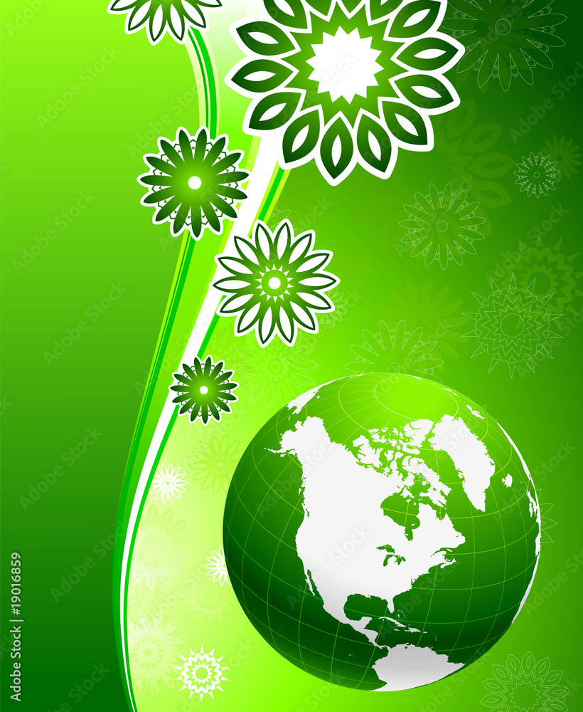 Green floral wave background with Globe Green floral wave background with Globe