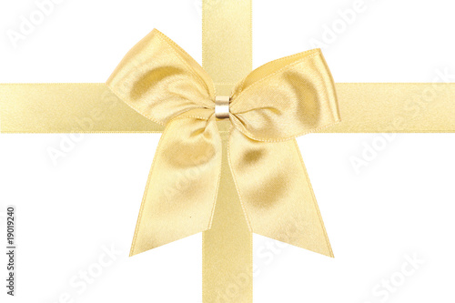 Big gold holiday bow perfectly isolated on white background (ver