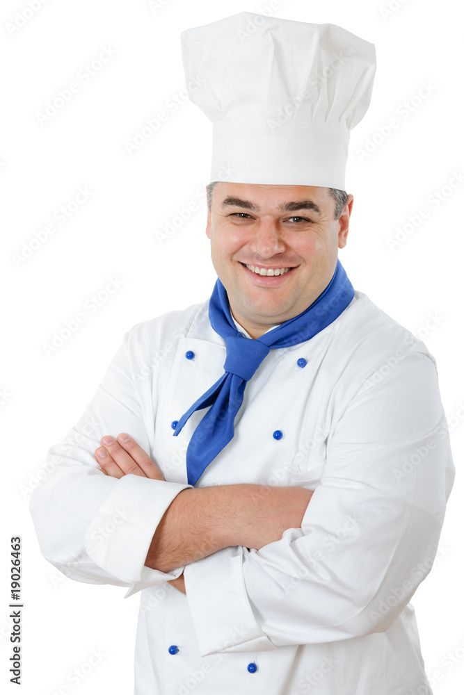 portrait of a handsome cook isolated over white