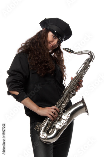 Sexy security guard with saxophone