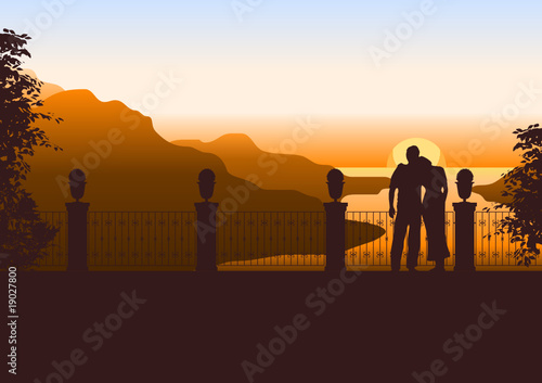 Verliebtes Paar vor Sonnenuntergang