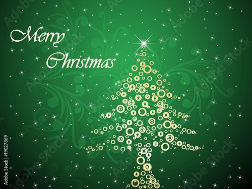 shiny floral background with xmas tree