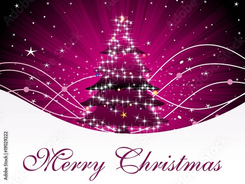 shiny rays background with decorated xmas tree
