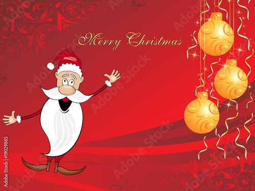 xmas background with cartoon santa, hanging balls