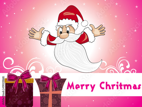 pink background with flying santa claus