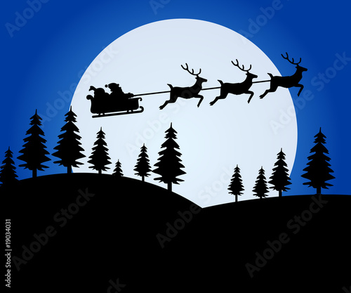 santa claus on sled with reins at night