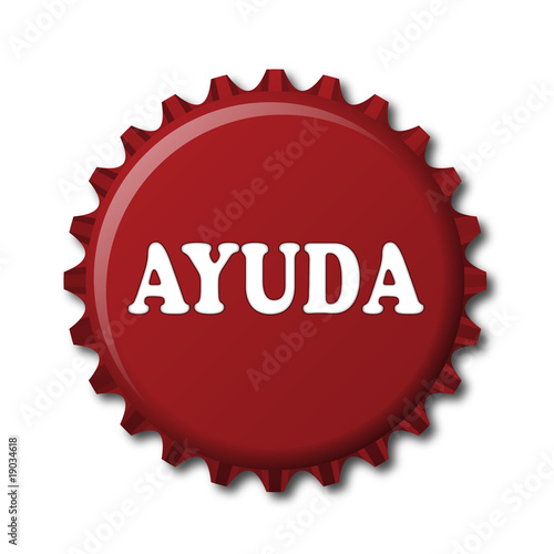 Chapa de botella con texto "AYUDA"