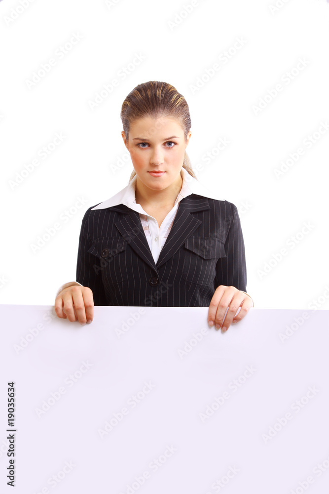 beautiful smiling girl holding a blank billboard.. beautiful smiling girl holding a blank billboard..