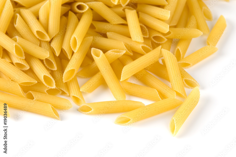 Yellow macaroni isolated on white background