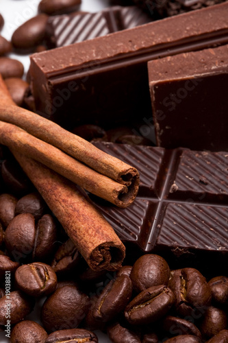 chocolate, coffee and cinnamon sticks