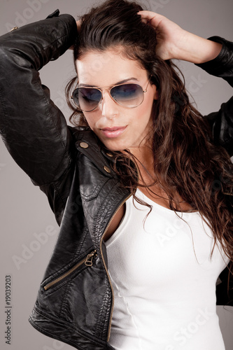 Attractive model wearing sunglasses